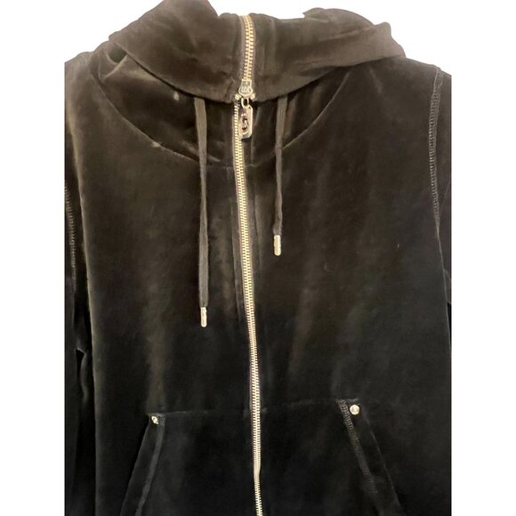 Michael Kors M Black Velour full zip Kangaroo Pockets Drawstring High Collar - Picture 2 of 16